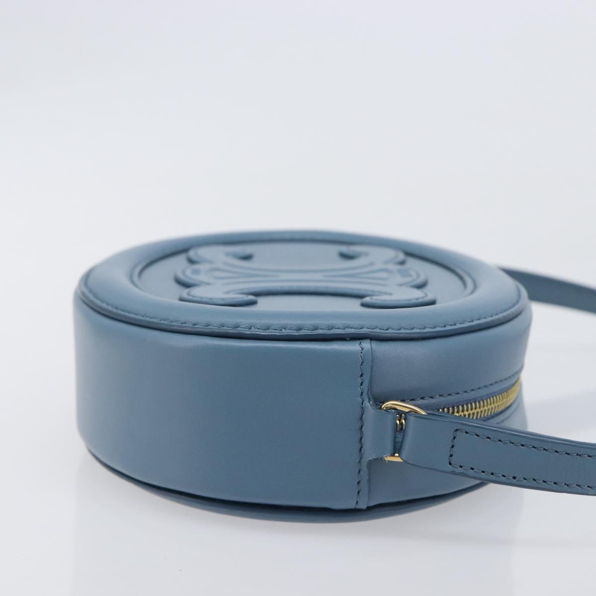 CELINE Triomphe Shoulder Bag Leather Light Blue Gold Tone Auth 209669M
