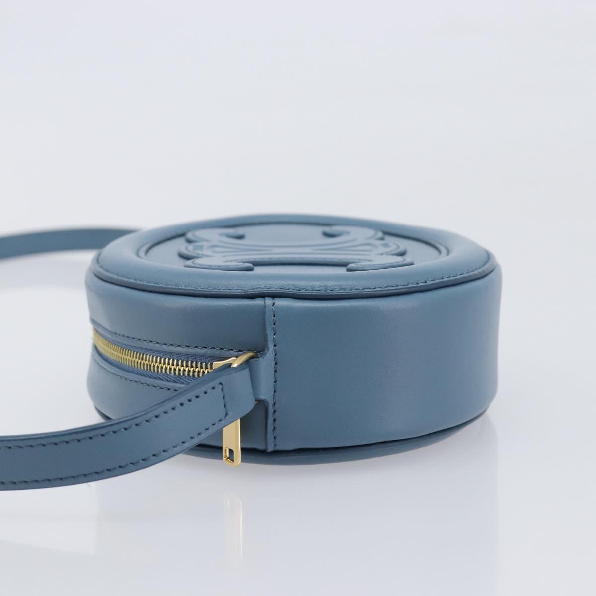 CELINE Triomphe Shoulder Bag Leather Light Blue Gold Tone Auth 209669M