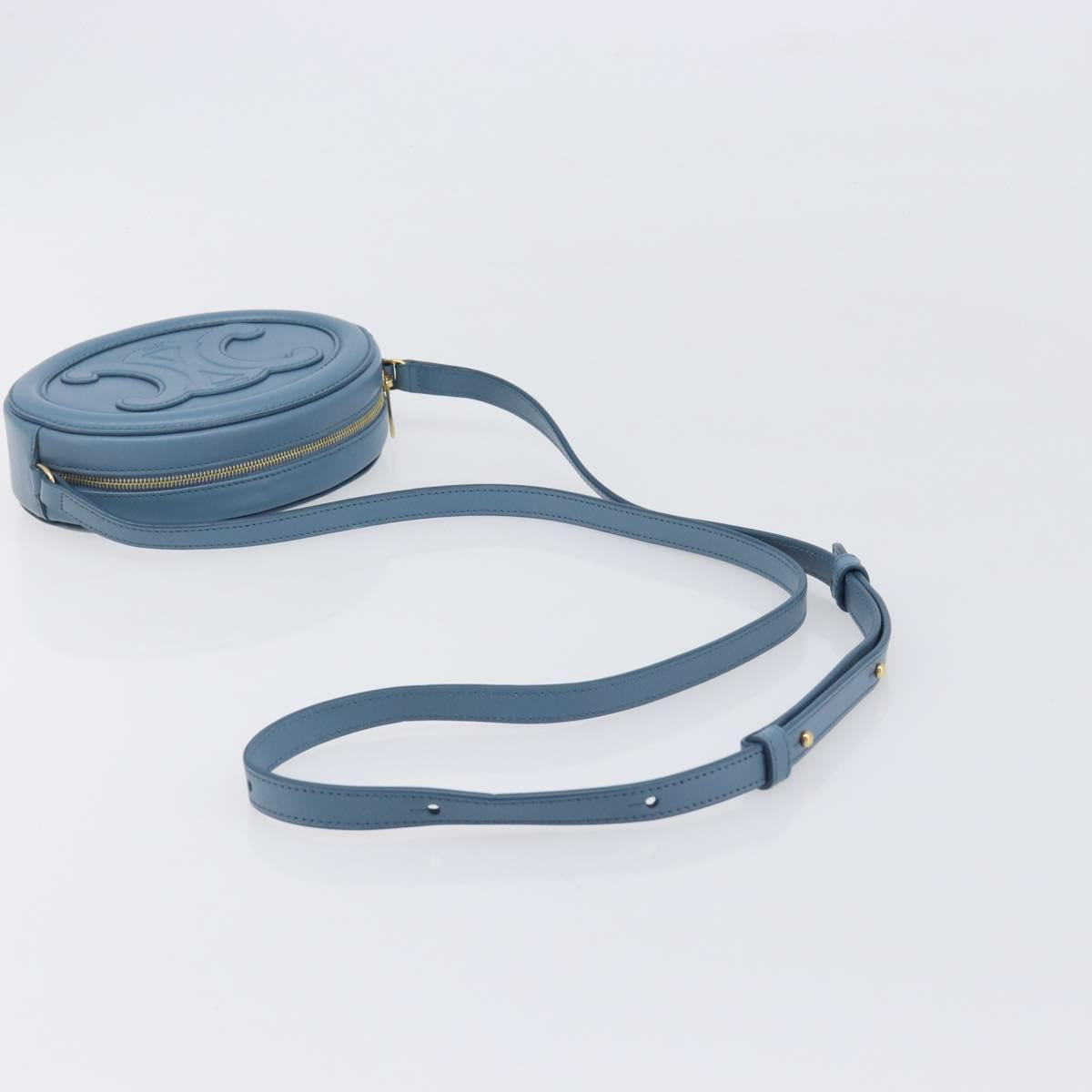 CELINE Triomphe Shoulder Bag Leather Light Blue Gold Tone Auth 209669M