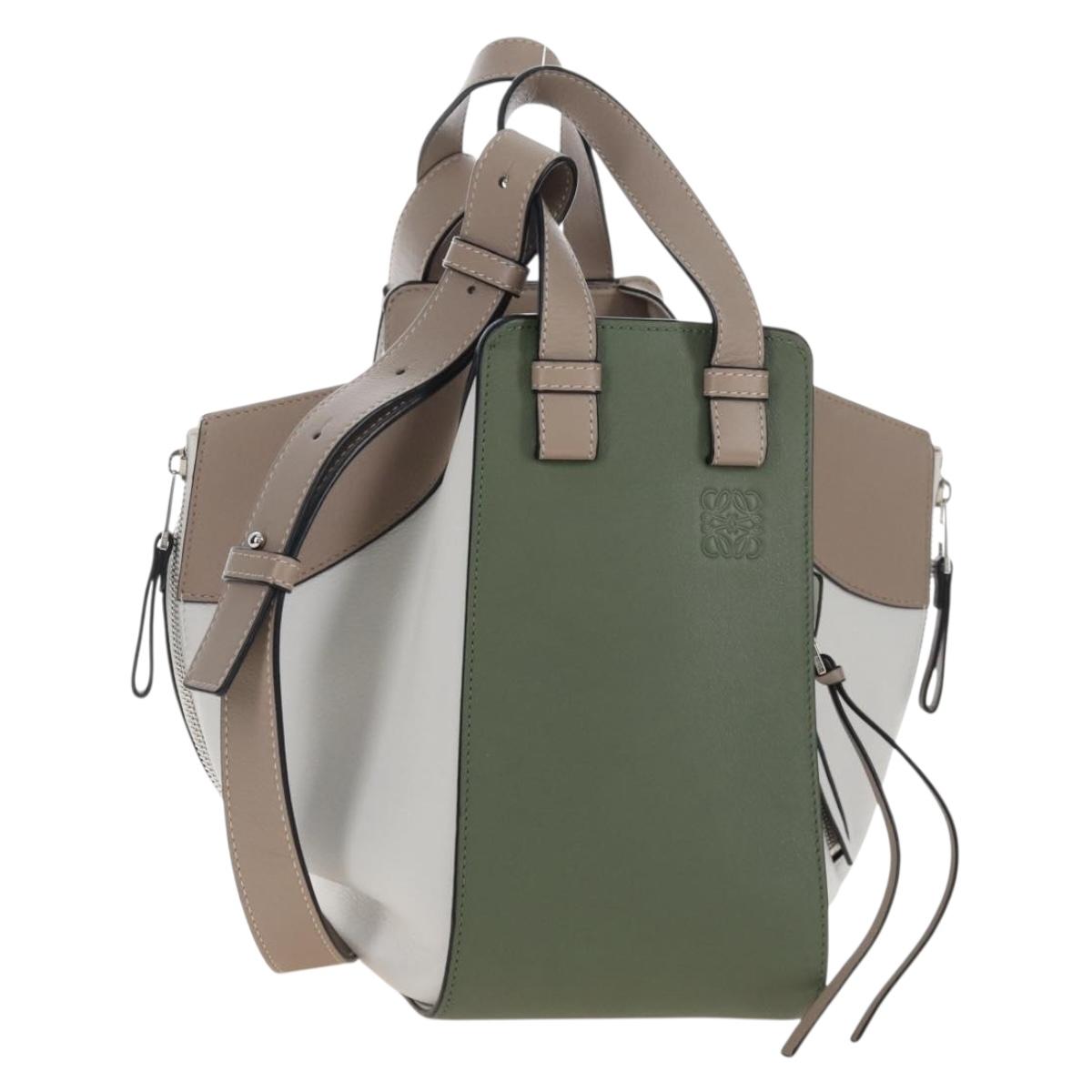 LOEWE Hammock Small Hand Bag Leather 2way Khaki Beige Auth 209674M