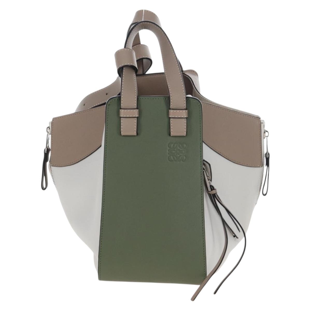 LOEWE Hammock Small Hand Bag Leather 2way Khaki Beige Auth 209674M