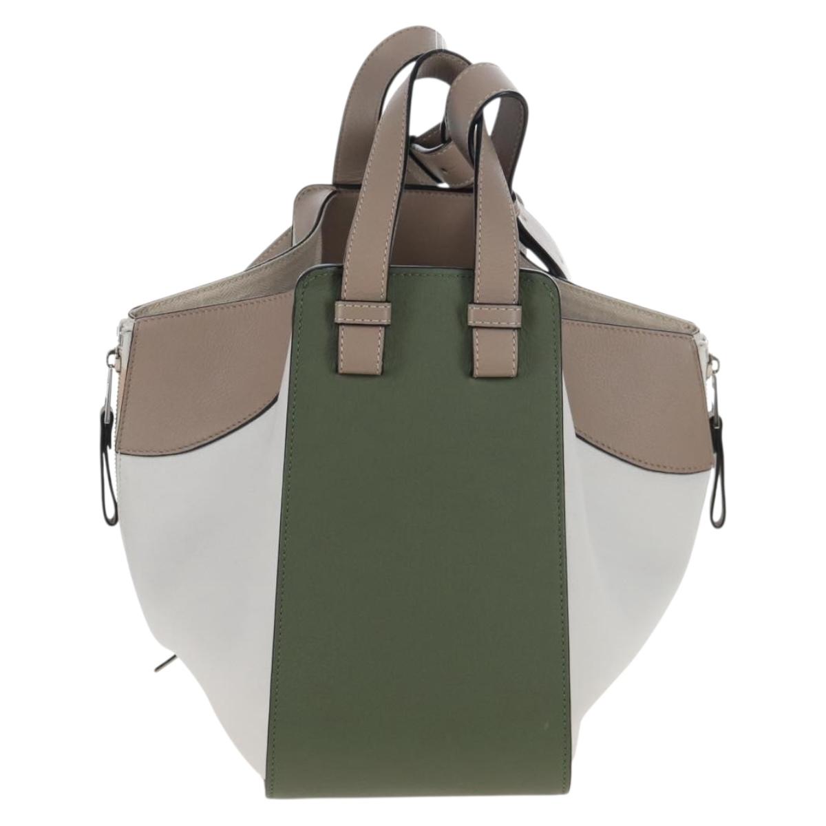 LOEWE Hammock Small Hand Bag Leather 2way Khaki Beige Auth 209674M