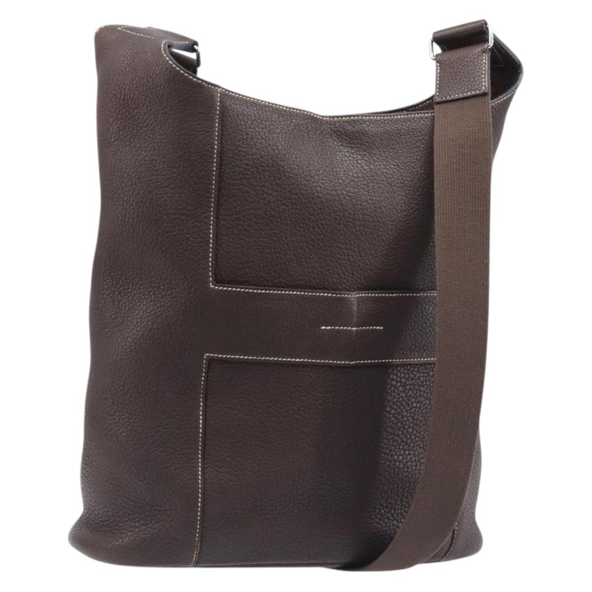 HERMES Good News GM Shoulder Bag Leather Dark Brown Silver Auth 209685V