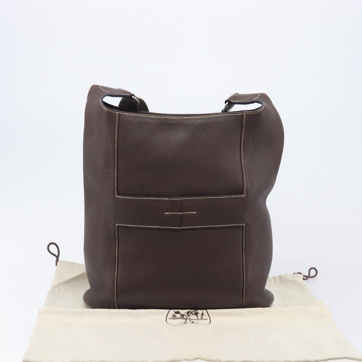 HERMES Good News GM Shoulder Bag Leather Dark Brown Silver Auth 209685V