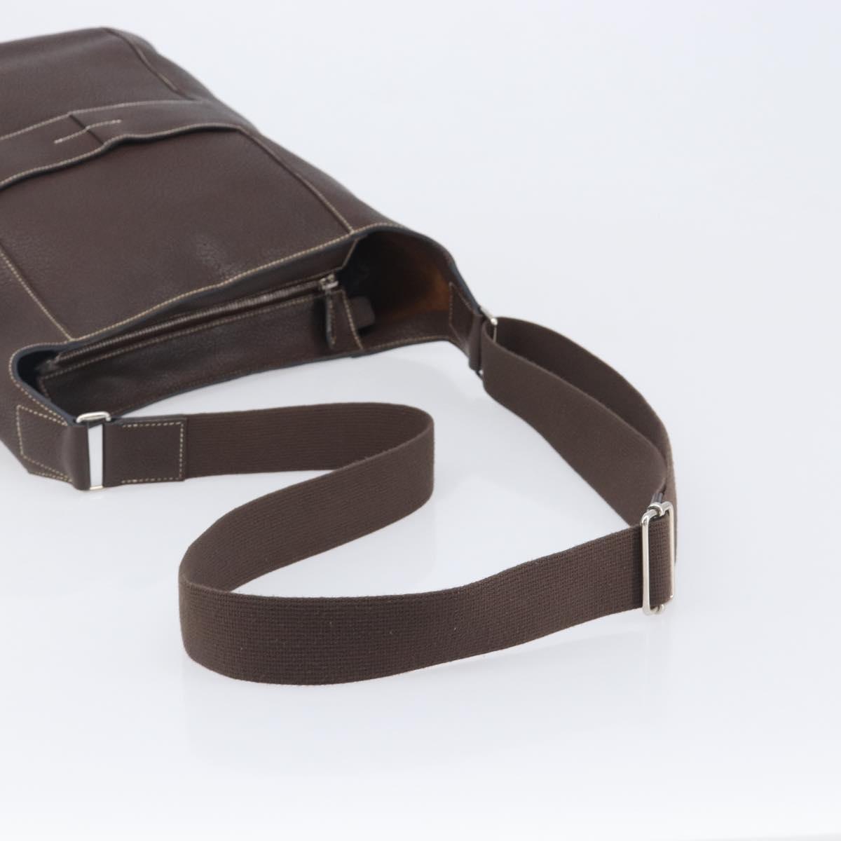 HERMES Good News GM Shoulder Bag Leather Dark Brown Silver Auth 209685V