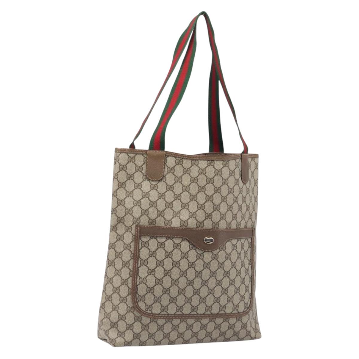 GUCCI GG Supreme Web Sherry Line Tote Bag PVC Beige Gold 39 02 003 Auth 209692A