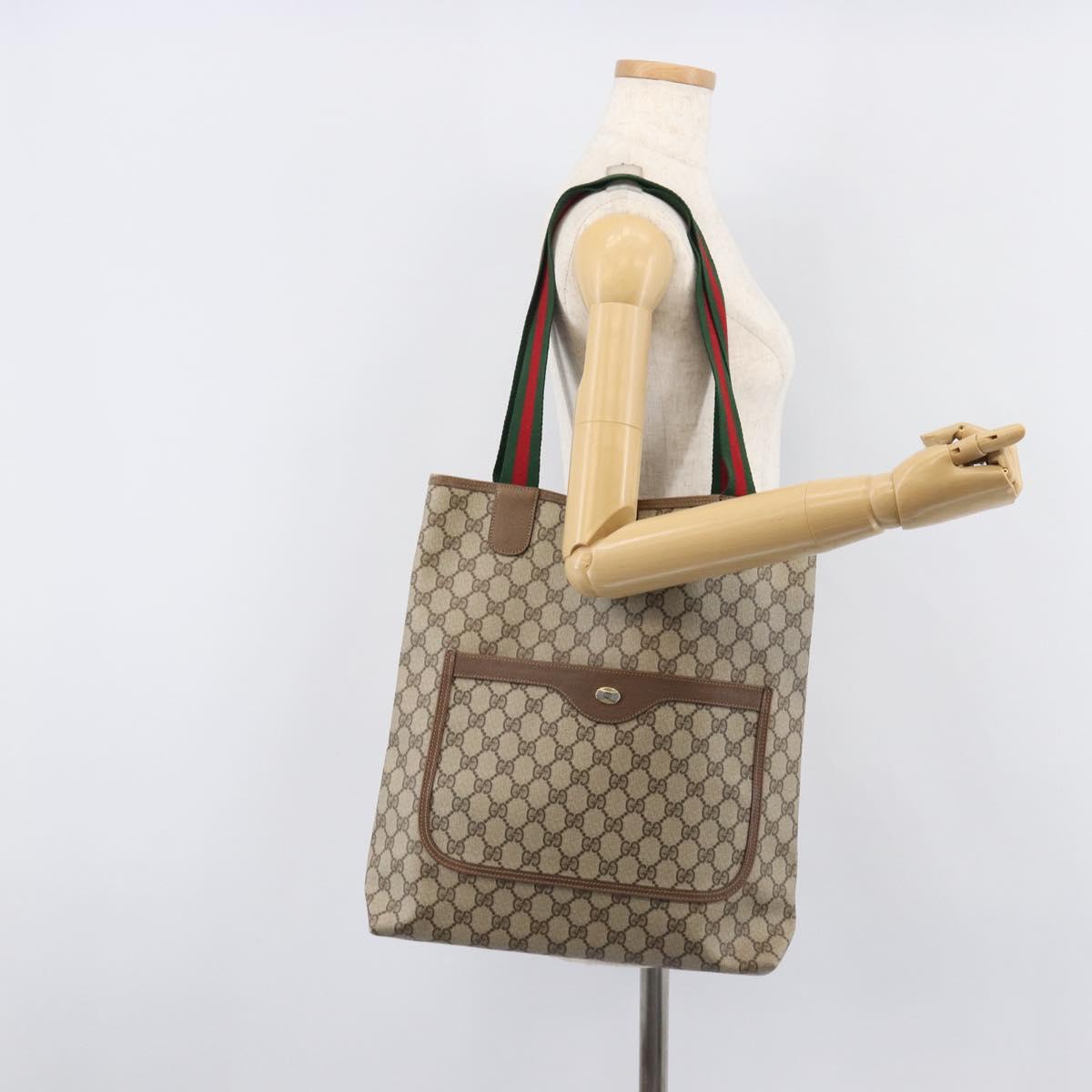 GUCCI GG Supreme Web Sherry Line Tote Bag PVC Beige Gold 39 02 003 Auth 209692A