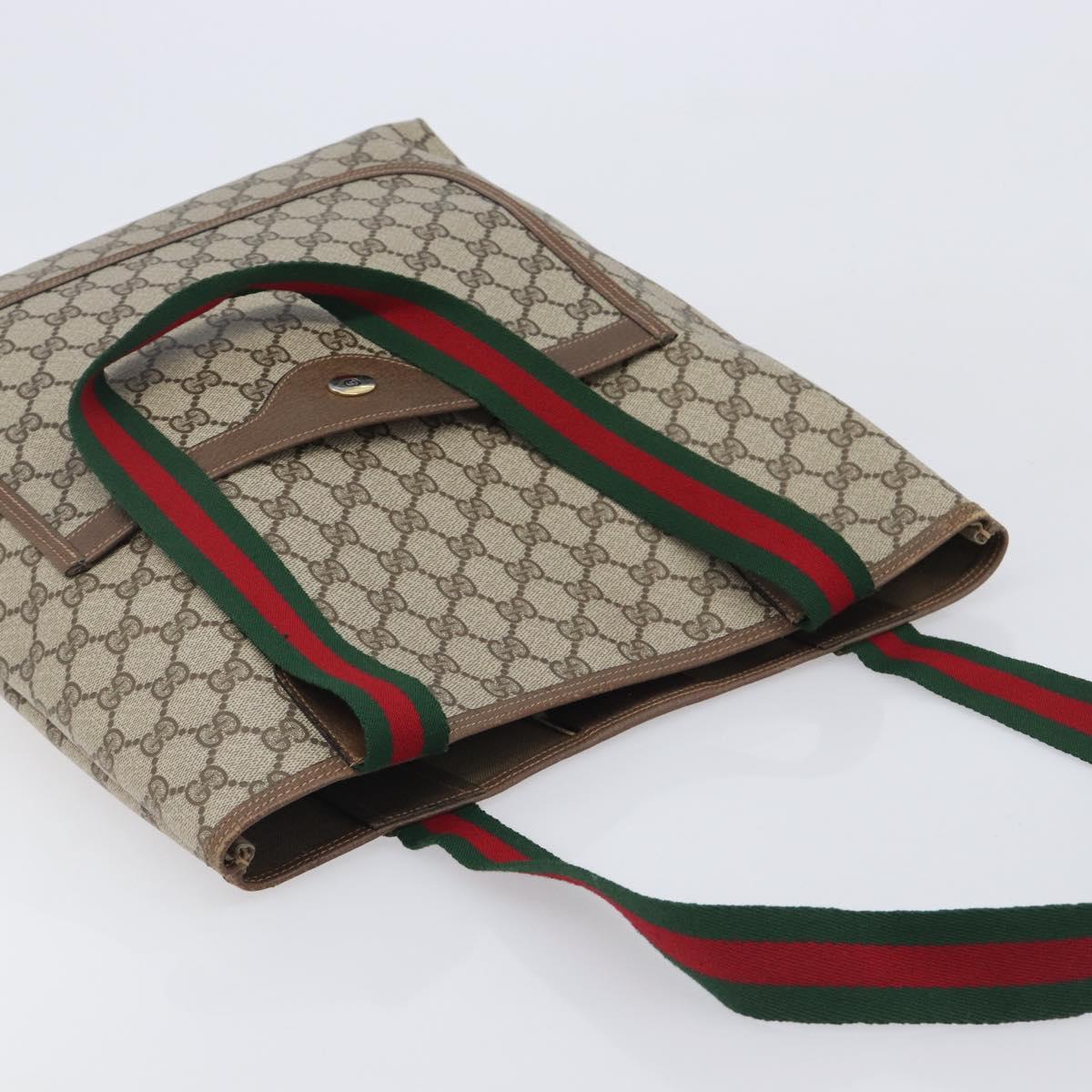 GUCCI GG Supreme Web Sherry Line Tote Bag PVC Beige Gold 39 02 003 Auth 209692A