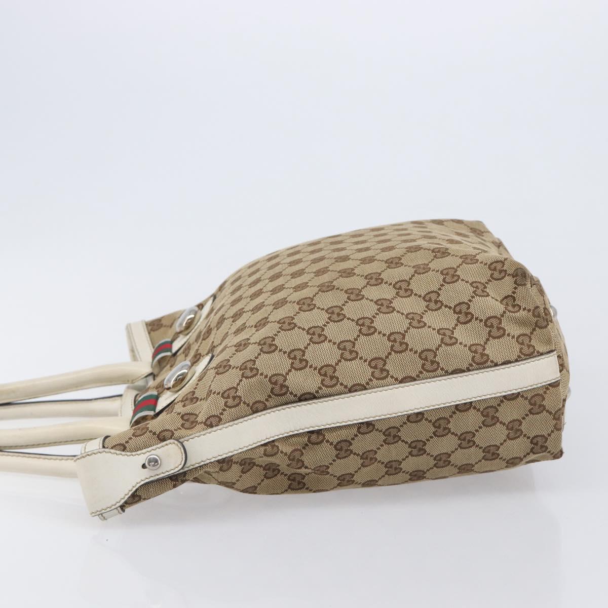 GUCCI GG Canvas Web Sherry Line Tote Bag Beige Silver 232970 Auth 209693