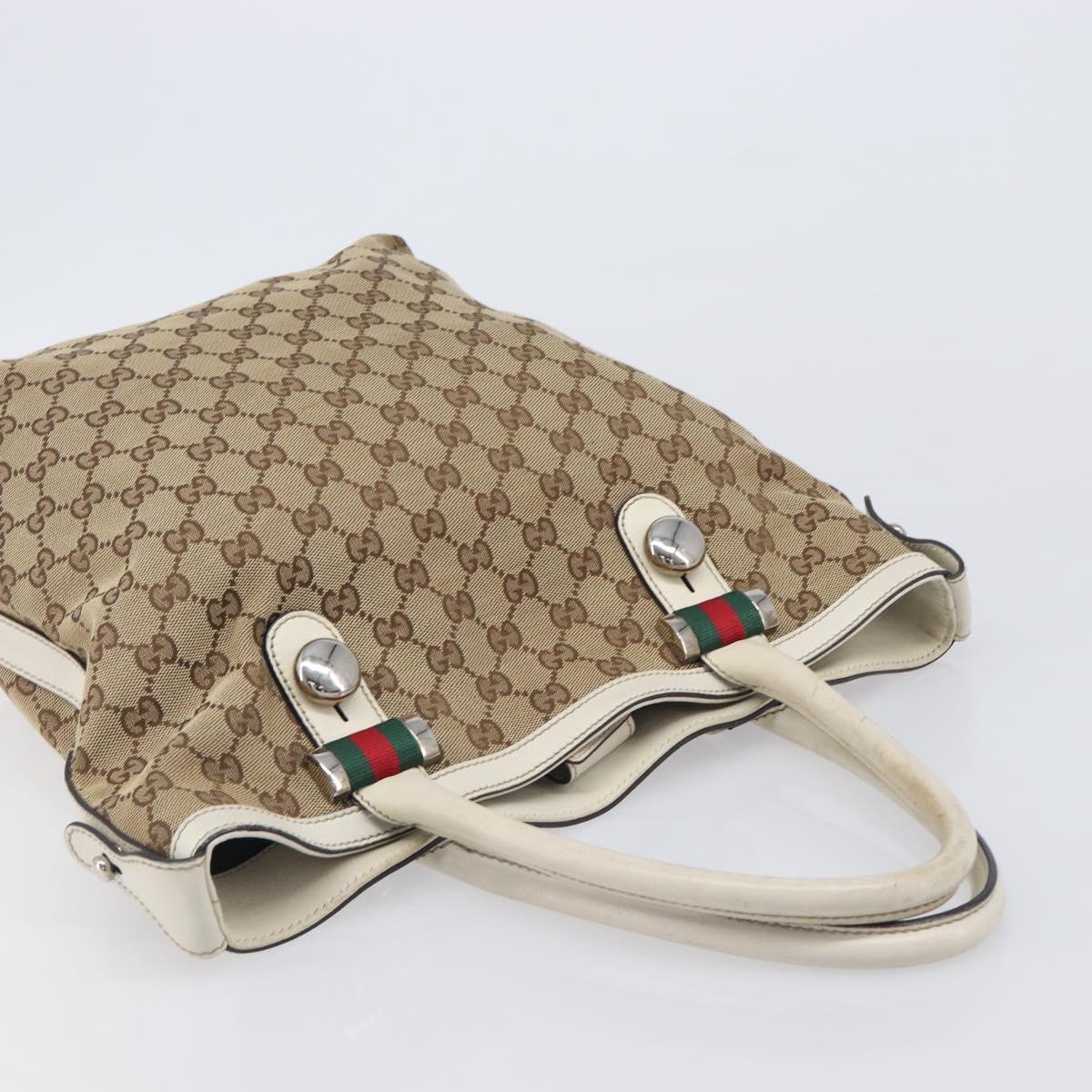 GUCCI GG Canvas Web Sherry Line Tote Bag Beige Silver 232970 Auth 209693