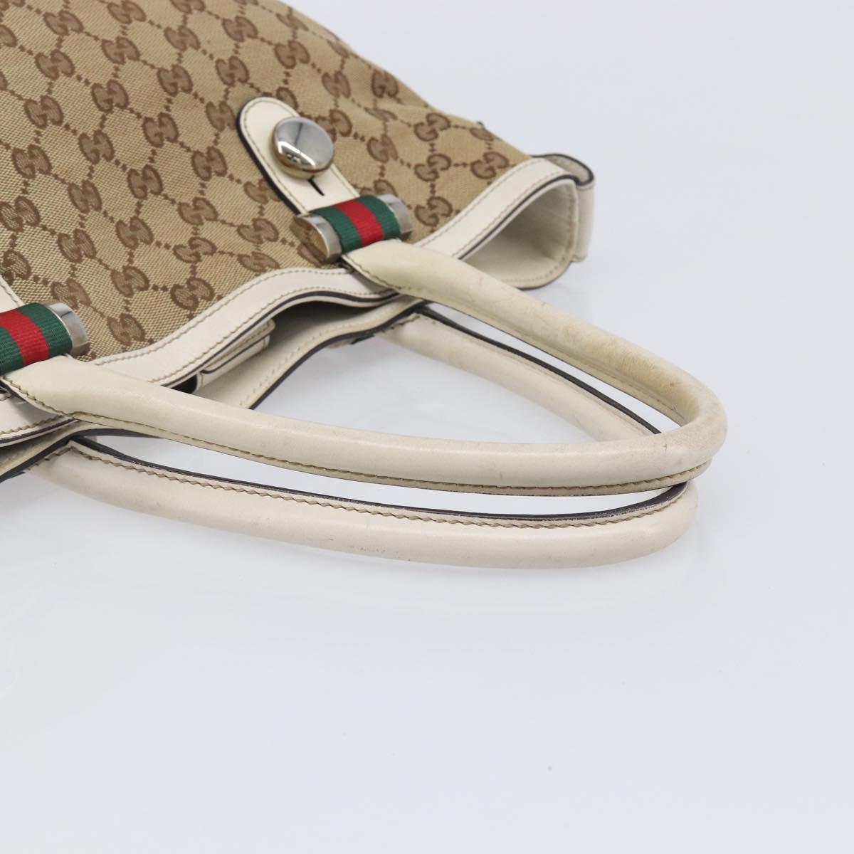 GUCCI GG Canvas Web Sherry Line Tote Bag Beige Silver 232970 Auth 209693