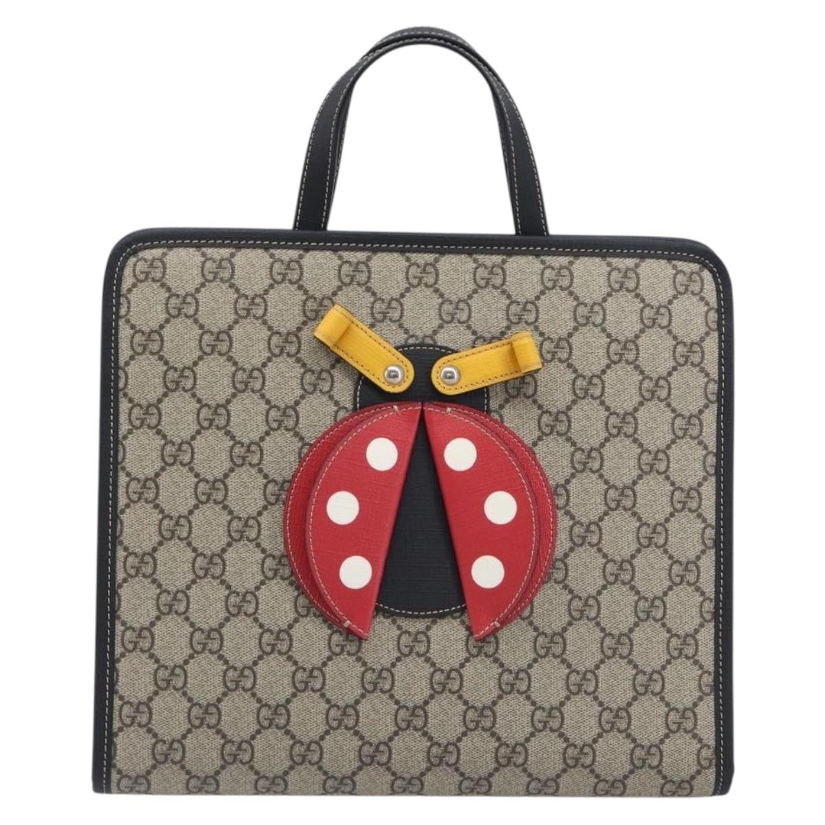 GUCCI GG Supreme Childrens Hand Bag PVC Beige Red 664083 Auth 209696M