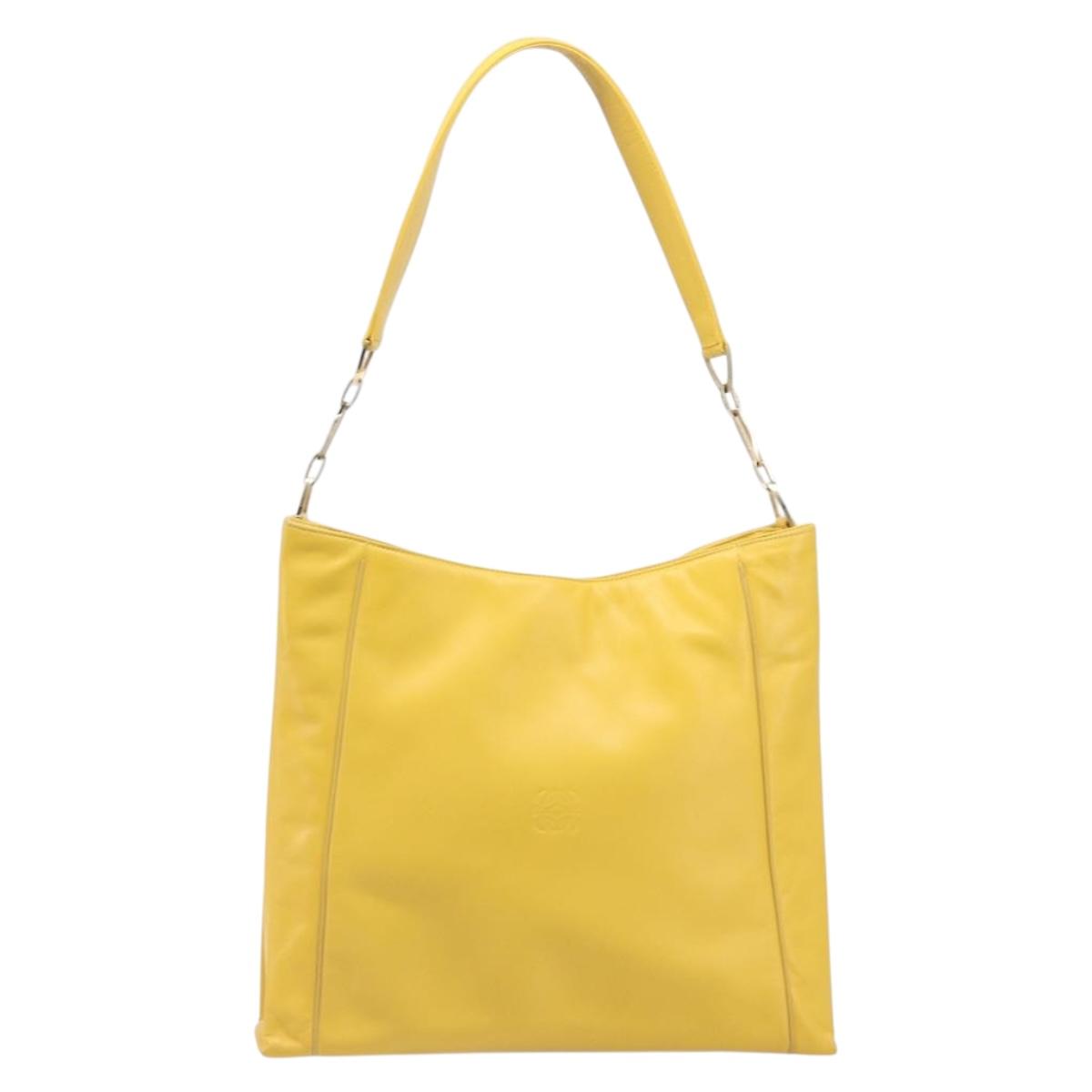 LOEWE Shoulder Bag Leather Yellow Gold Auth 209708V