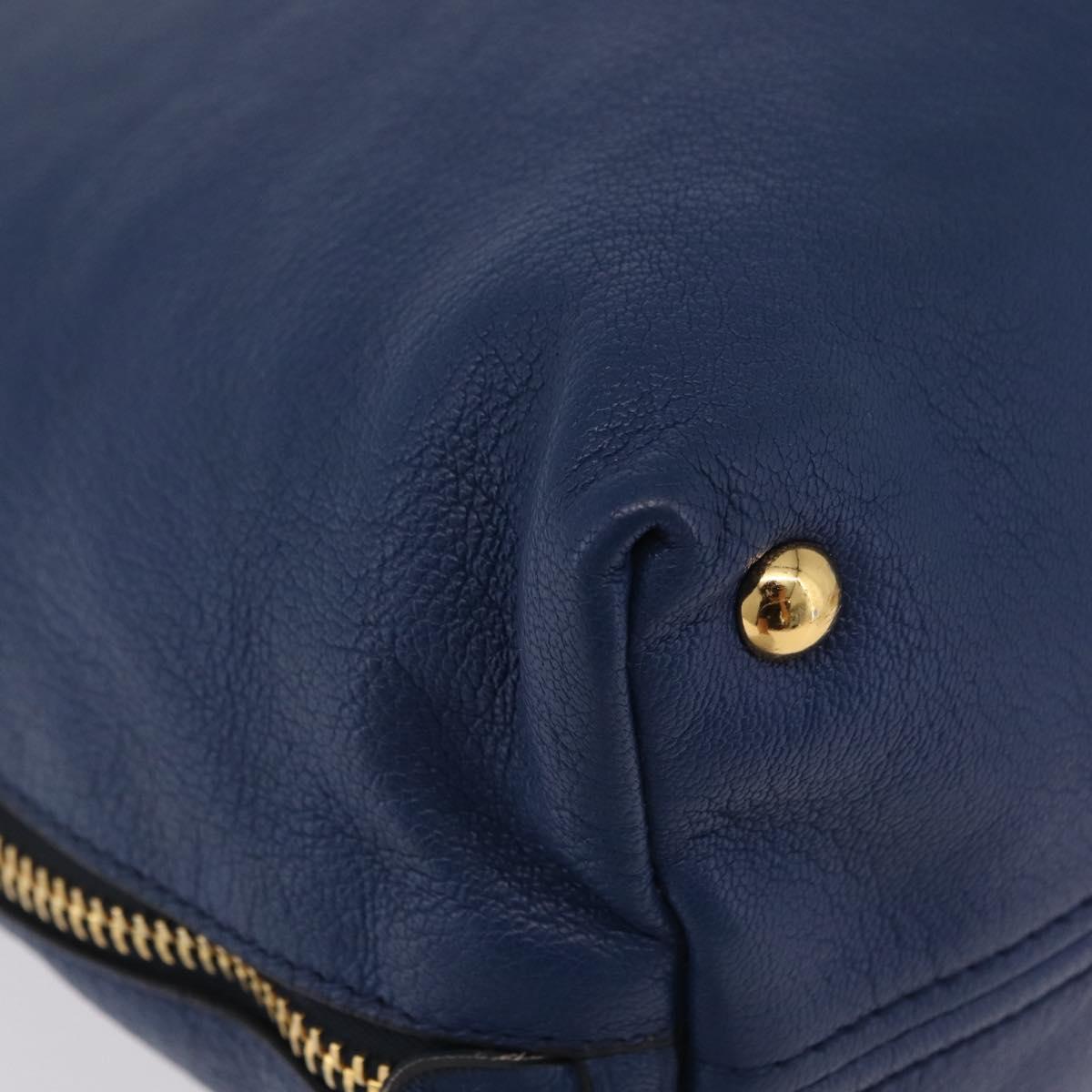 Miu Miu Tote Bag Leather Blue Gold Tone Auth 209709