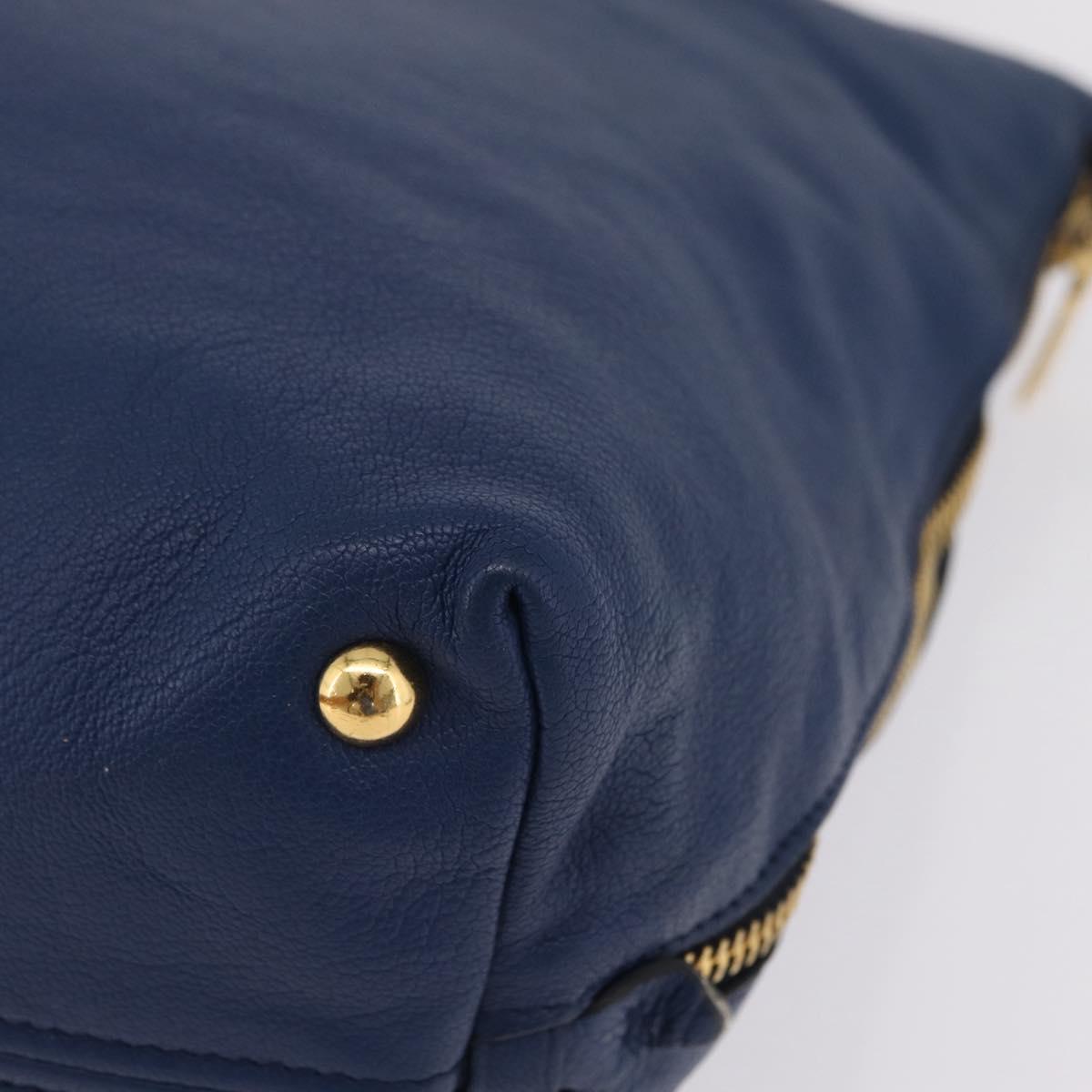 Miu Miu Tote Bag Leather Blue Gold Tone Auth 209709
