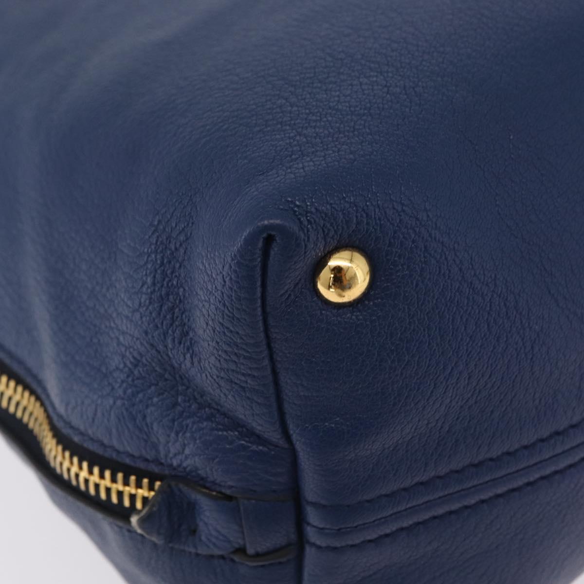 Miu Miu Tote Bag Leather Blue Gold Tone Auth 209709