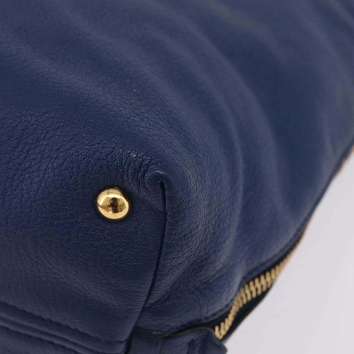 Miu Miu Tote Bag Leather Blue Gold Tone Auth 209709