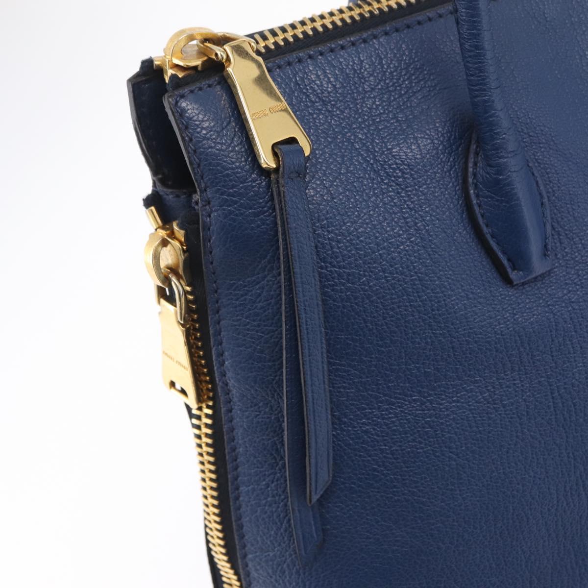 Miu Miu Tote Bag Leather Blue Gold Tone Auth 209709