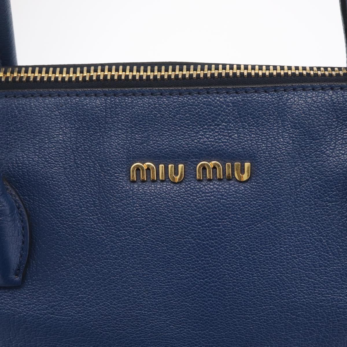Miu Miu Tote Bag Leather Blue Gold Tone Auth 209709