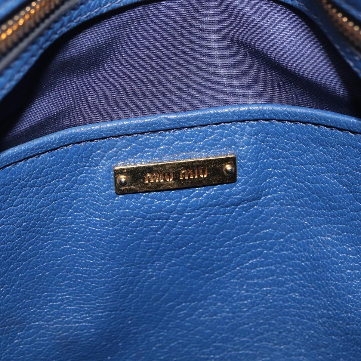 Miu Miu Tote Bag Leather Blue Gold Tone Auth 209709
