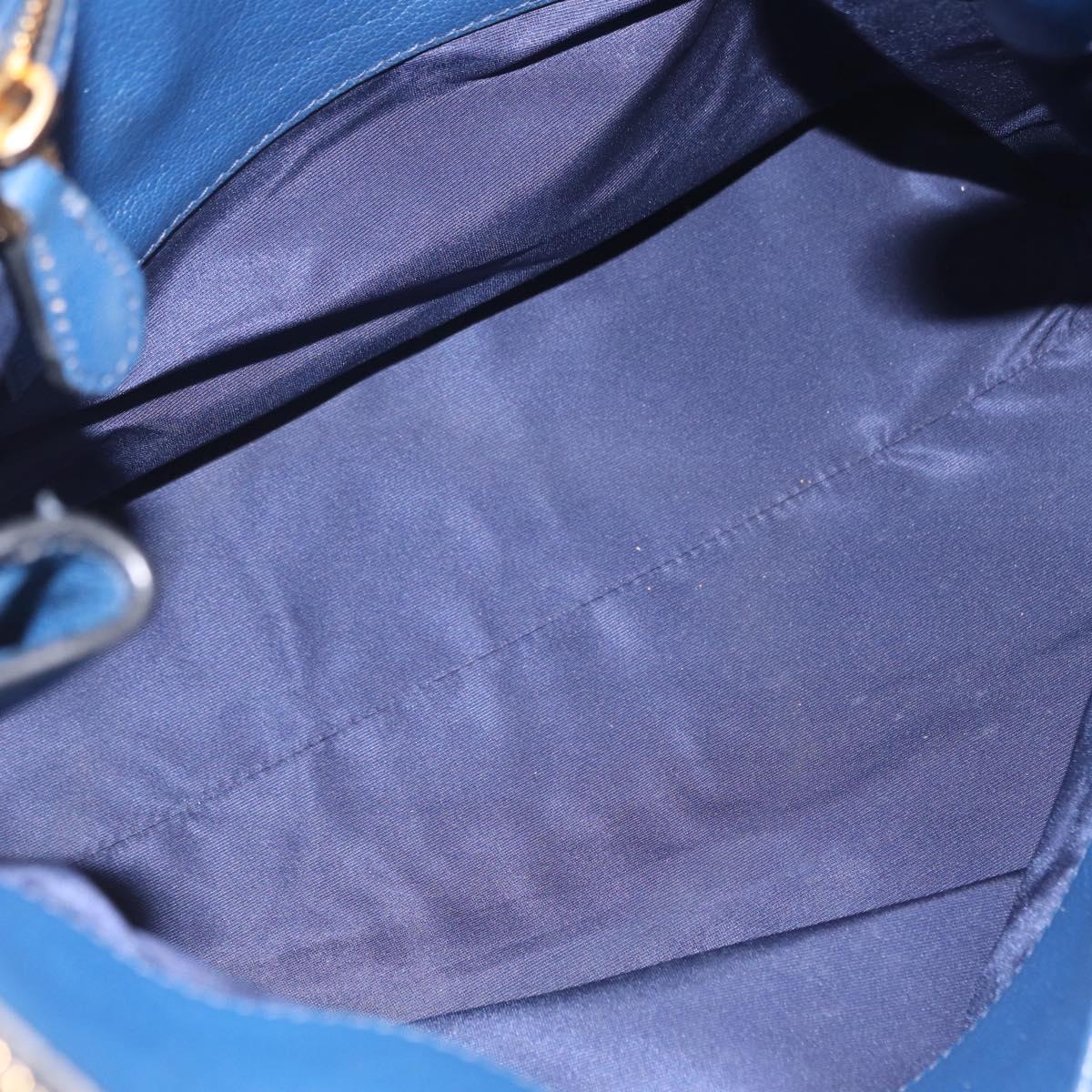 Miu Miu Tote Bag Leather Blue Gold Tone Auth 209709