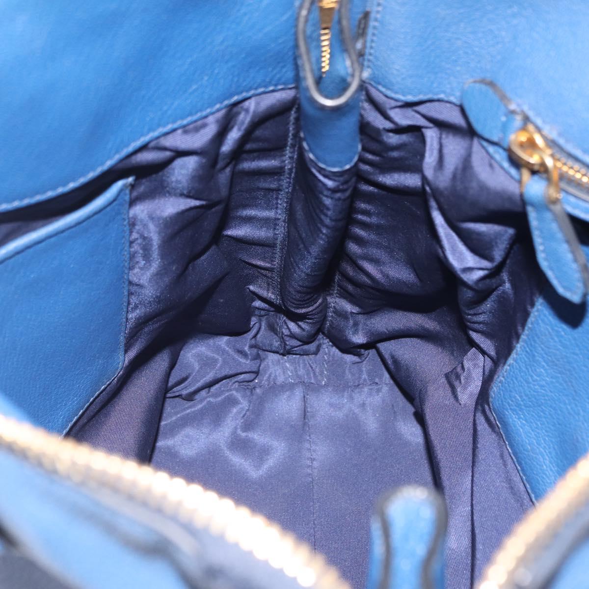 Miu Miu Tote Bag Leather Blue Gold Tone Auth 209709