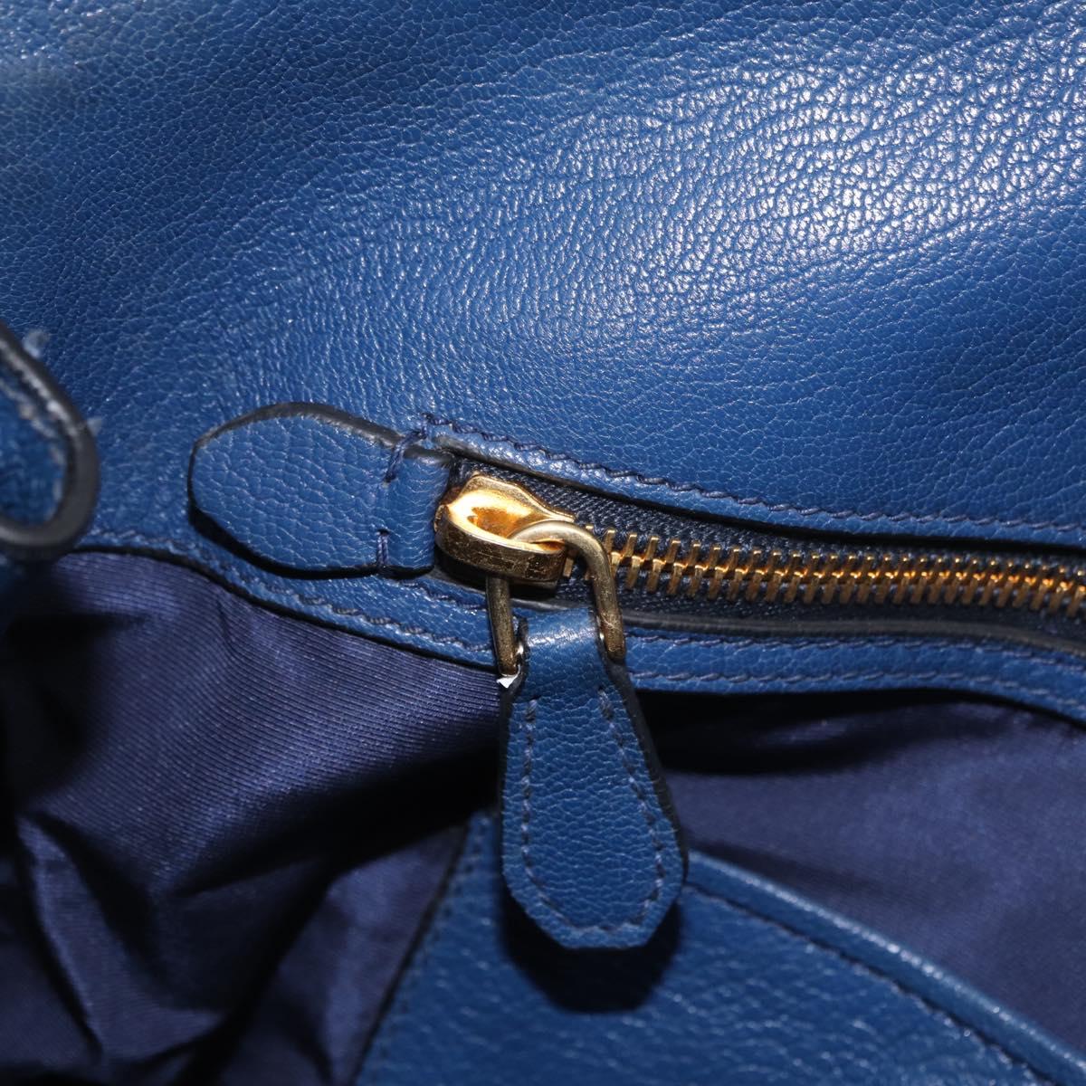 Miu Miu Tote Bag Leather Blue Gold Tone Auth 209709