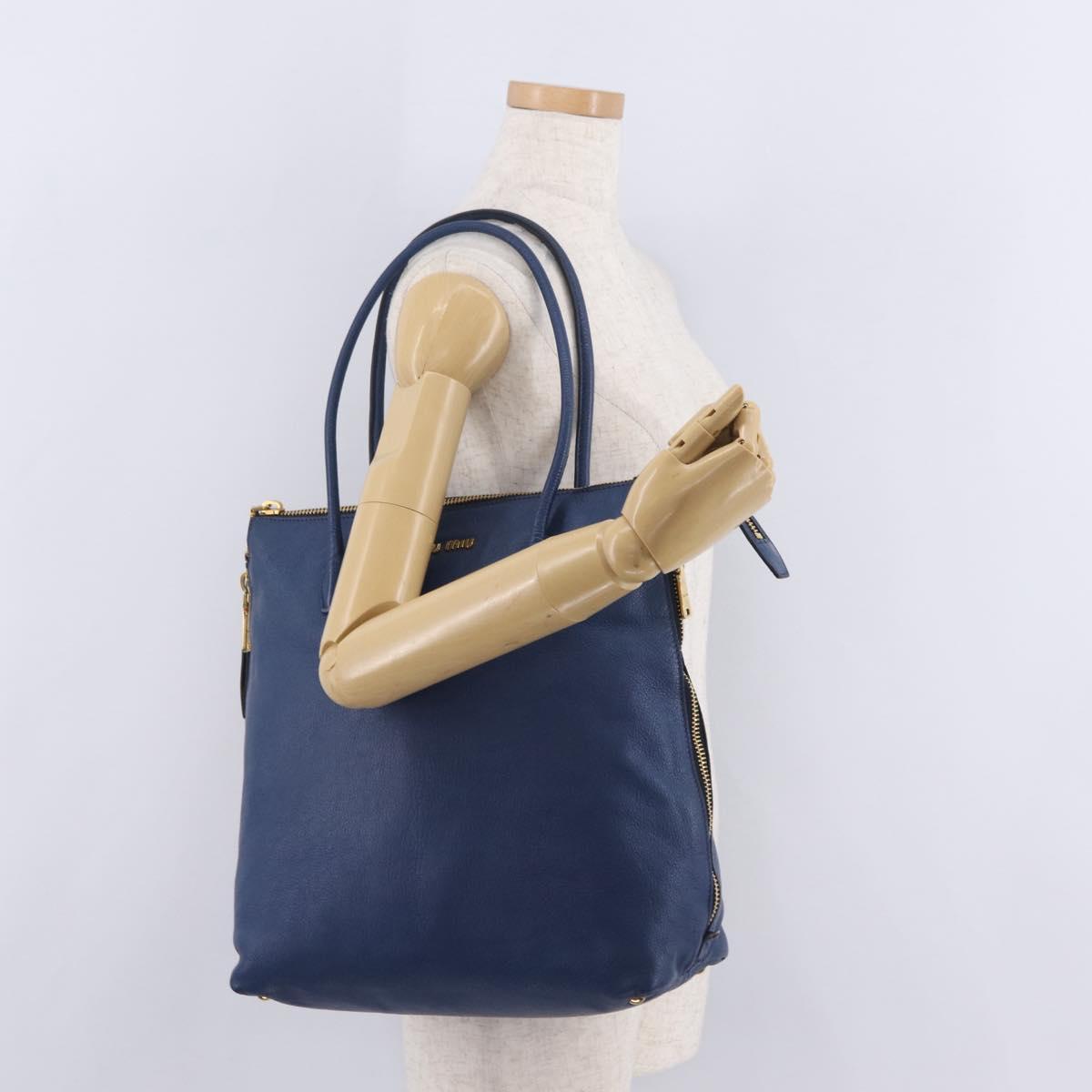 Miu Miu Tote Bag Leather Blue Gold Tone Auth 209709