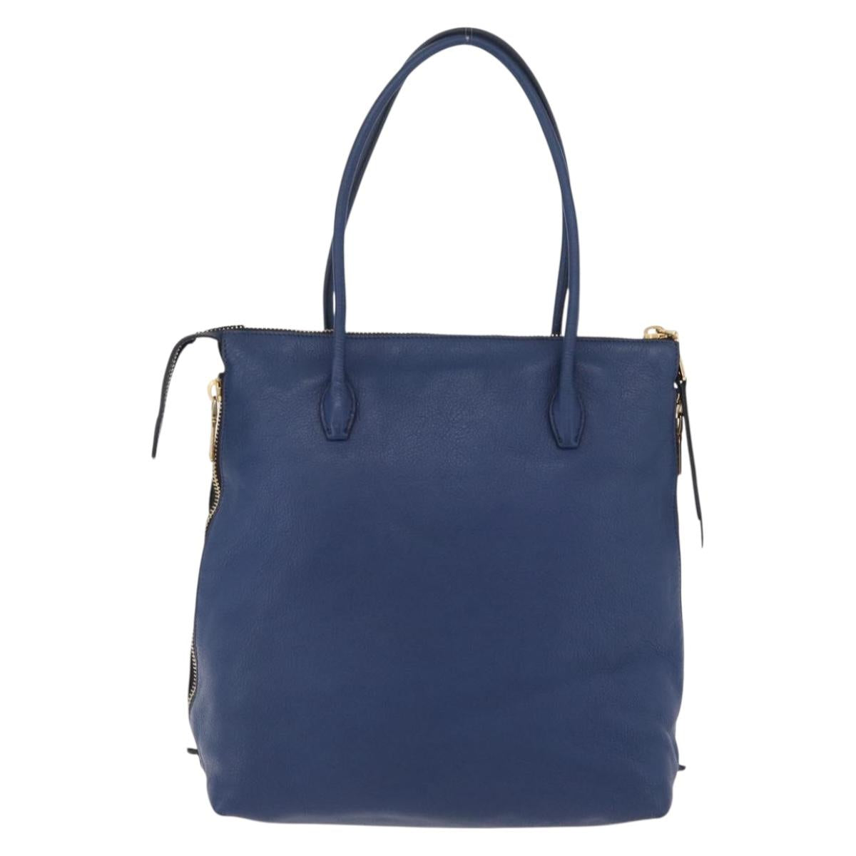 Miu Miu Tote Bag Leather Blue Gold Tone Auth 209709