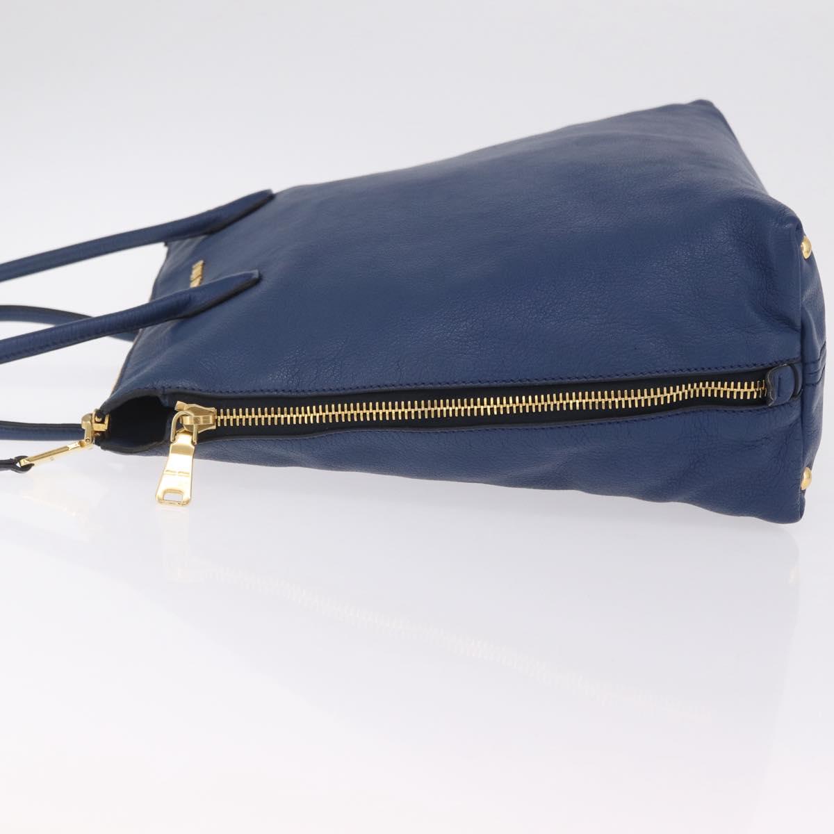 Miu Miu Tote Bag Leather Blue Gold Tone Auth 209709