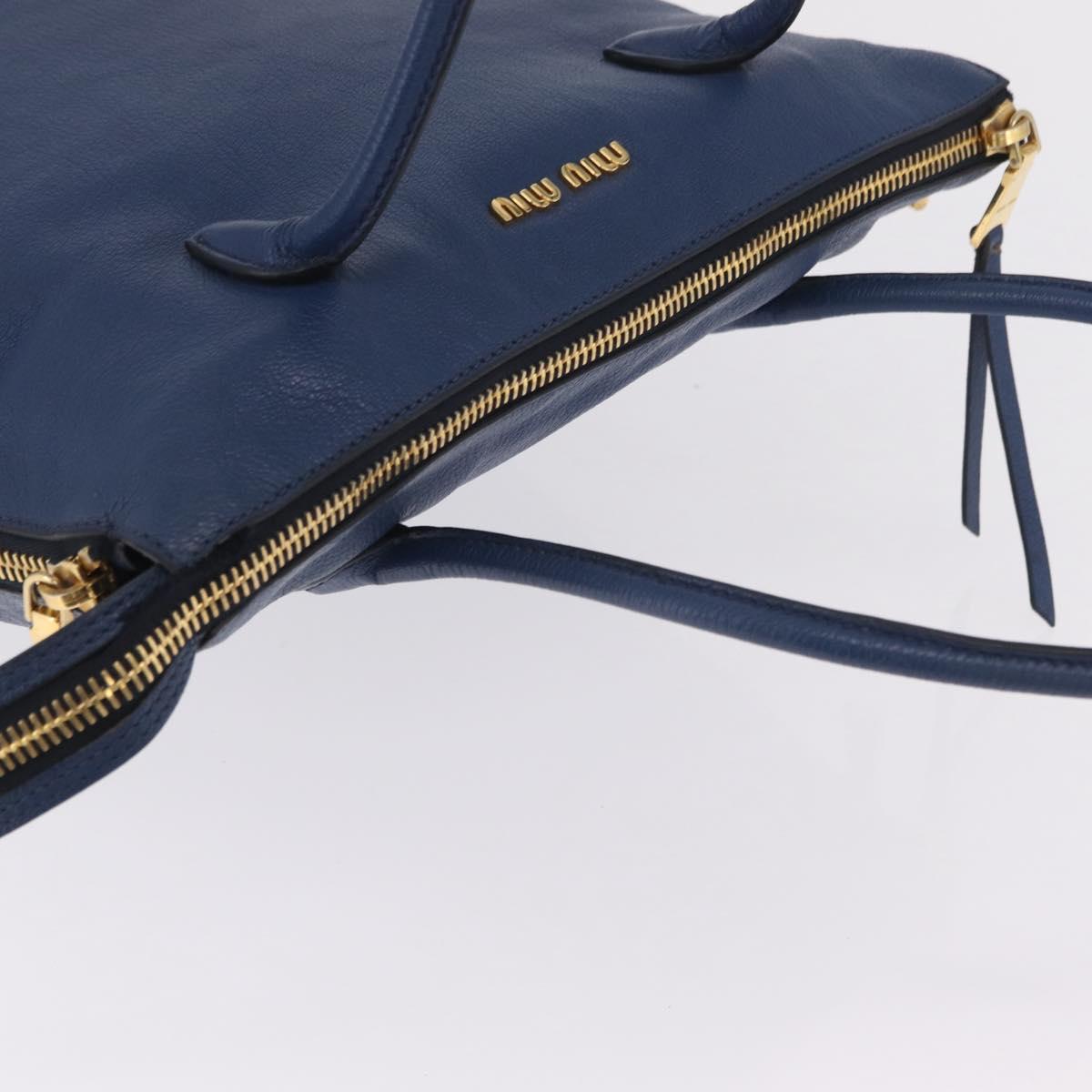 Miu Miu Tote Bag Leather Blue Gold Tone Auth 209709