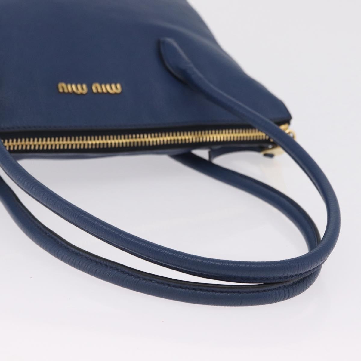 Miu Miu Tote Bag Leather Blue Gold Tone Auth 209709