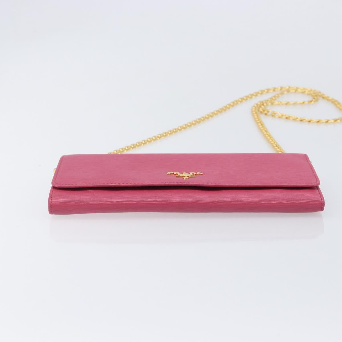 PRADA Chain Shoulder Wallet Leather Pink Gold Tone Auth 209725A