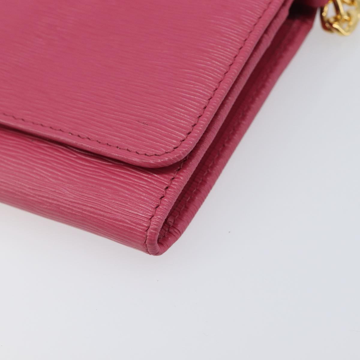 PRADA Chain Shoulder Wallet Leather Pink Gold Tone Auth 209725A