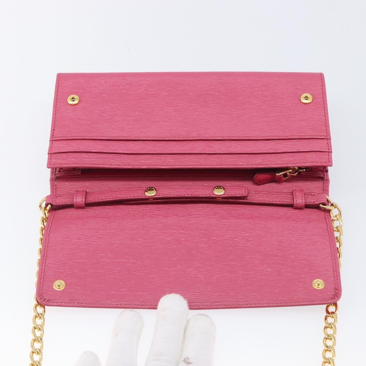 PRADA Chain Shoulder Wallet Leather Pink Gold Tone Auth 209725A
