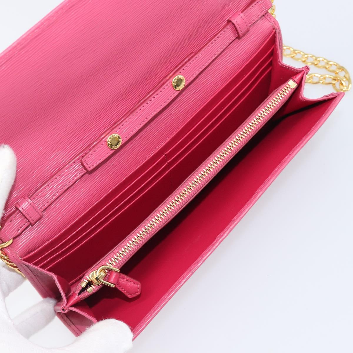 PRADA Chain Shoulder Wallet Leather Pink Gold Tone Auth 209725A