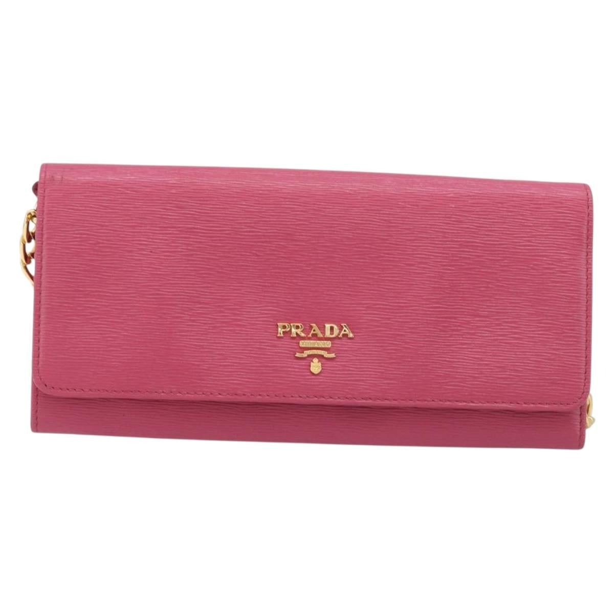 PRADA Chain Shoulder Wallet Leather Pink Gold Tone Auth 209725A