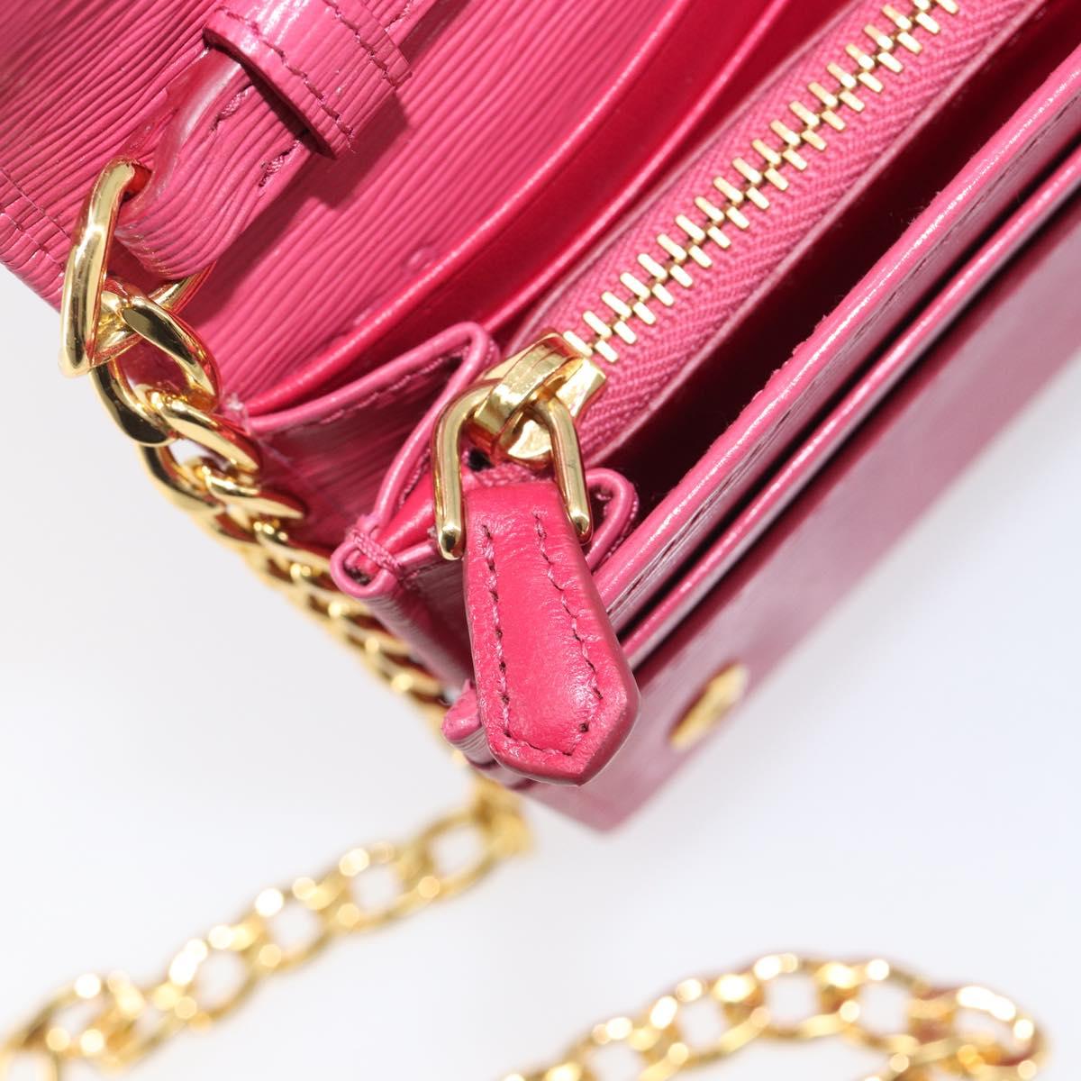 PRADA Chain Shoulder Wallet Leather Pink Gold Tone Auth 209725A