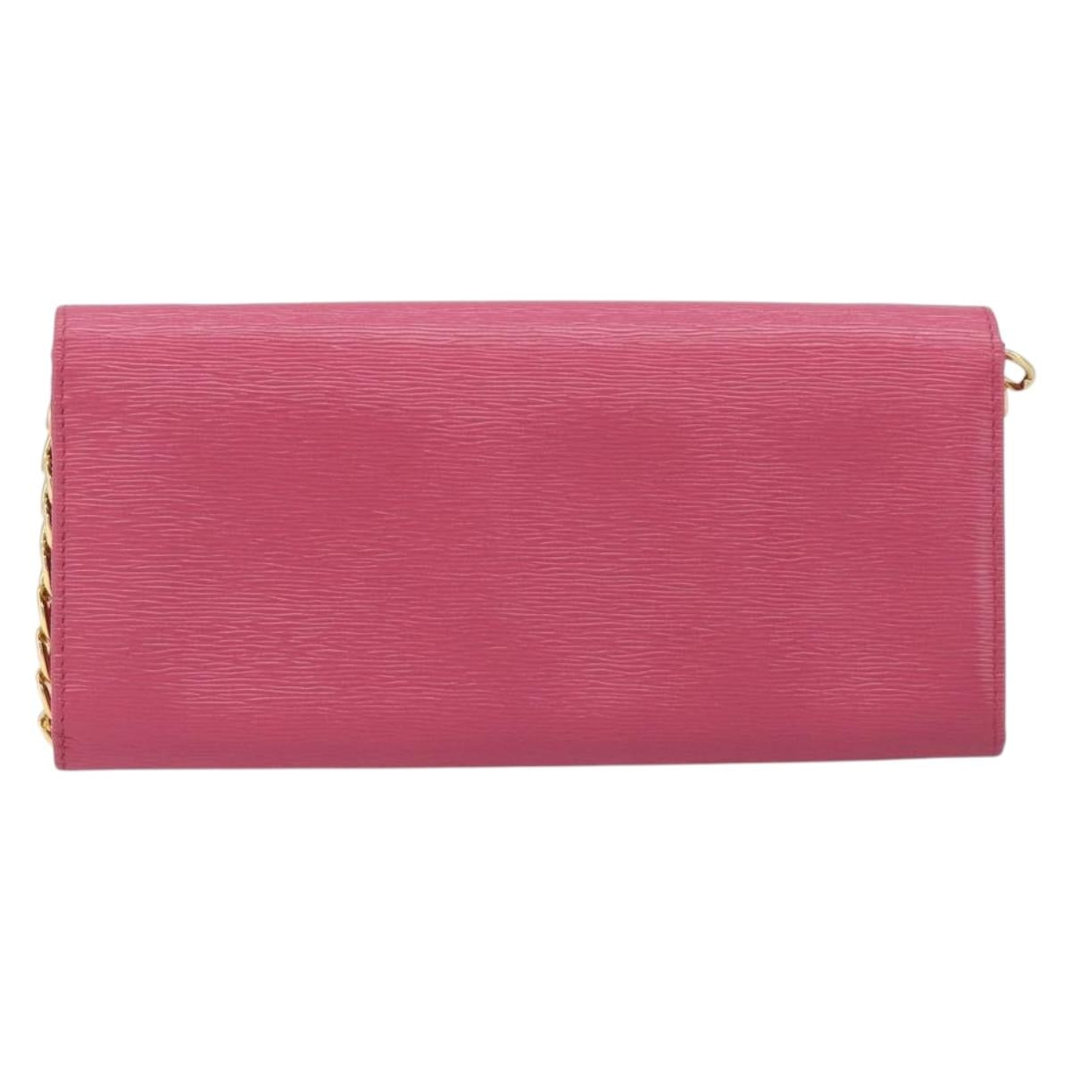 PRADA Chain Shoulder Wallet Leather Pink Gold Tone Auth 209725A