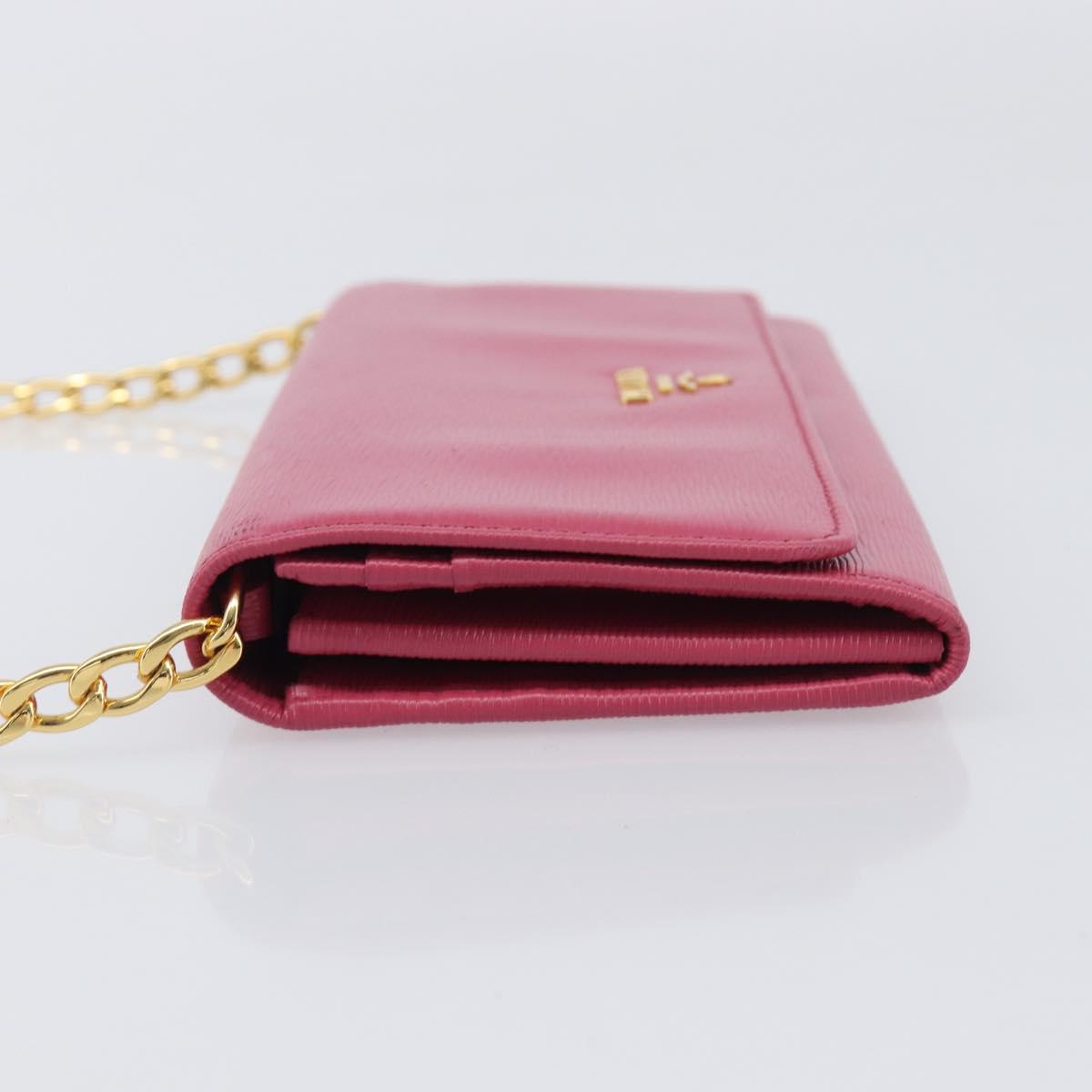 PRADA Chain Shoulder Wallet Leather Pink Gold Tone Auth 209725A