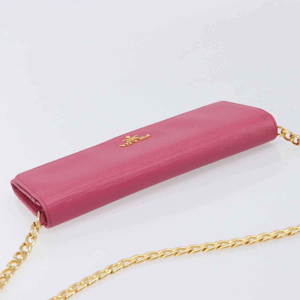 PRADA Chain Shoulder Wallet Leather Pink Gold Tone Auth 209725A