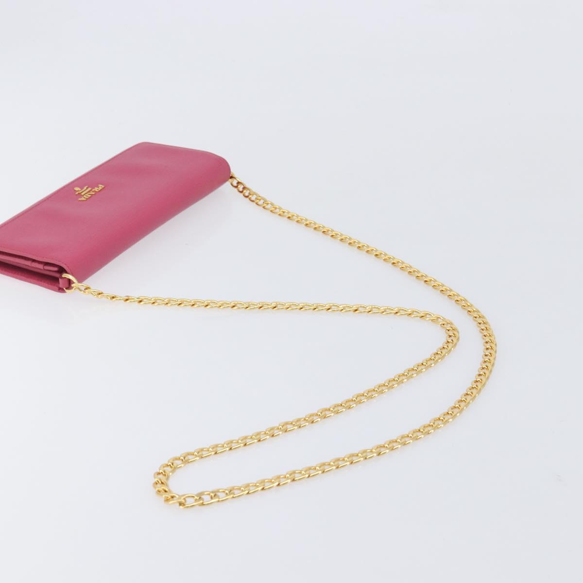 PRADA Chain Shoulder Wallet Leather Pink Gold Tone Auth 209725A