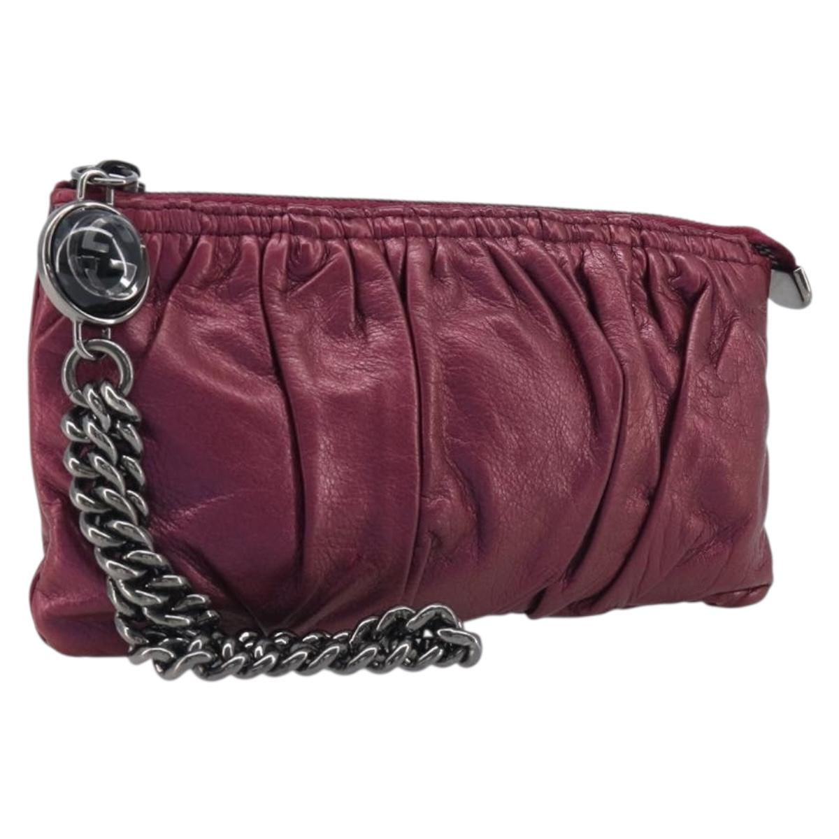 GUCCI Chain Clutch Bag Leather Pink Silver 229397 Auth 209726A