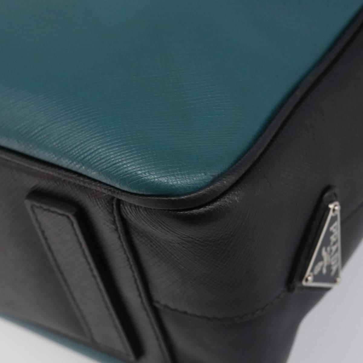 PRADA Hand Bag Saffiano leather Black Emerald Green Auth 209730A