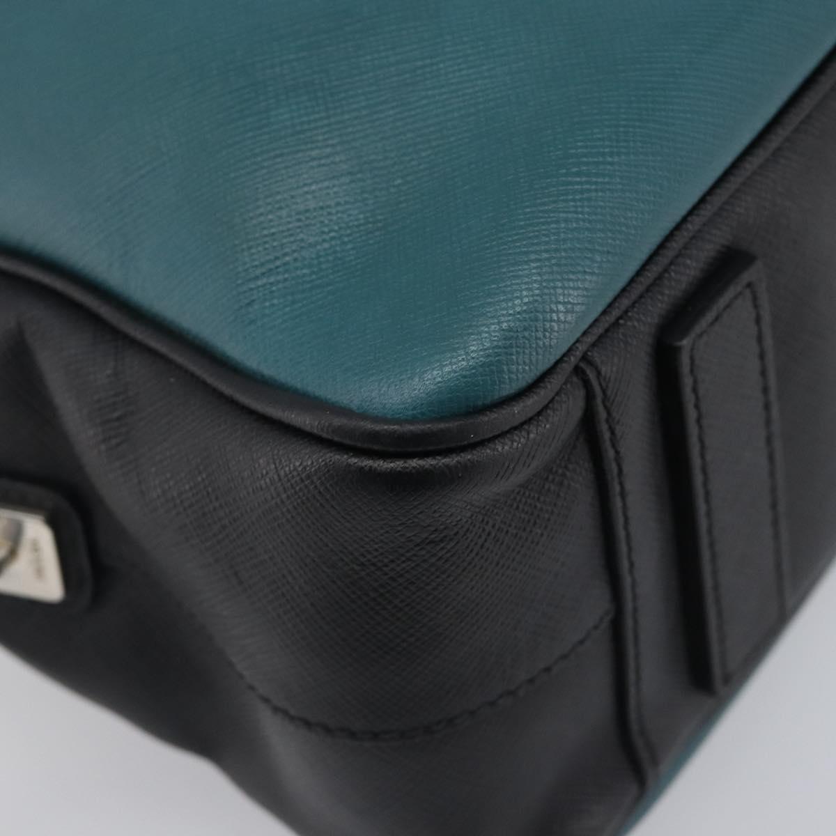 PRADA Hand Bag Saffiano leather Black Emerald Green Auth 209730A