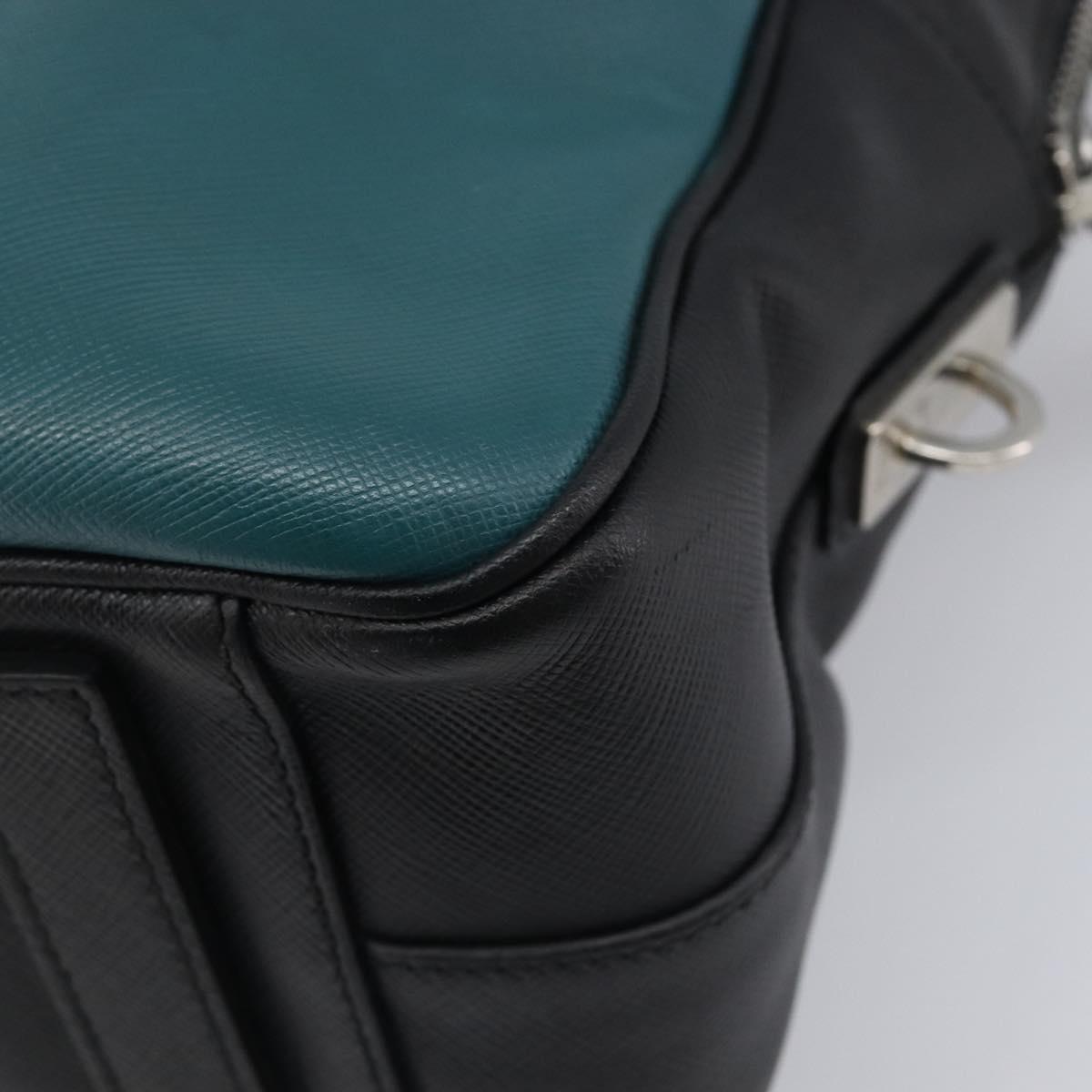 PRADA Hand Bag Saffiano leather Black Emerald Green Auth 209730A