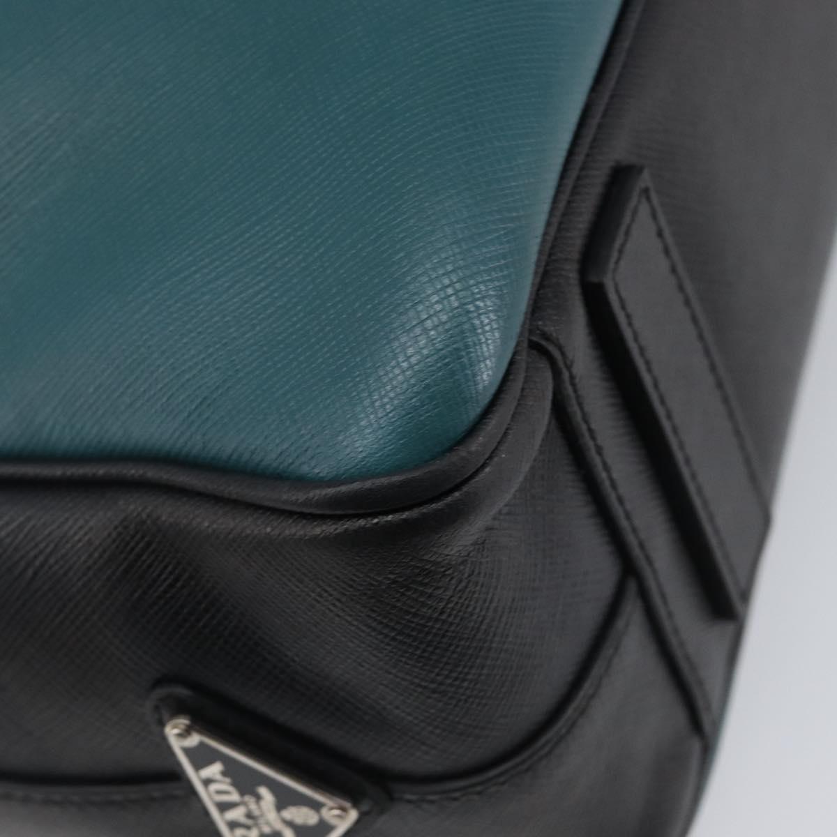 PRADA Hand Bag Saffiano leather Black Emerald Green Auth 209730A