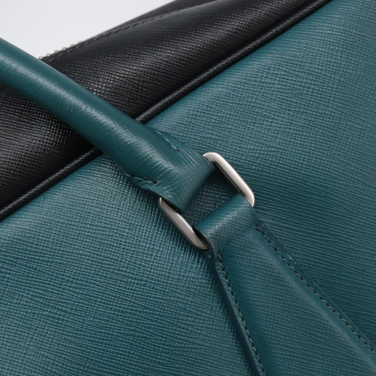 PRADA Hand Bag Saffiano leather Black Emerald Green Auth 209730A
