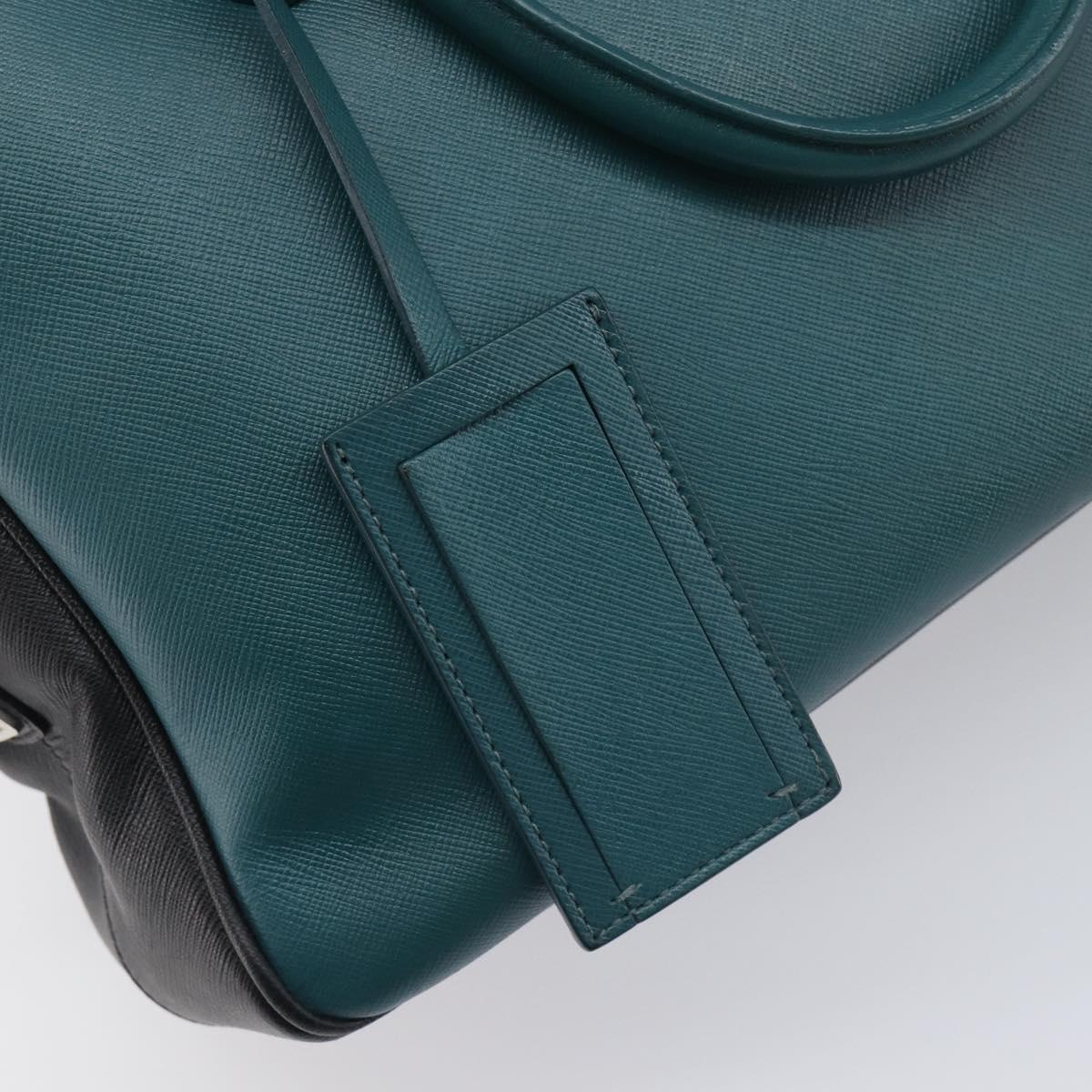 PRADA Hand Bag Saffiano leather Black Emerald Green Auth 209730A