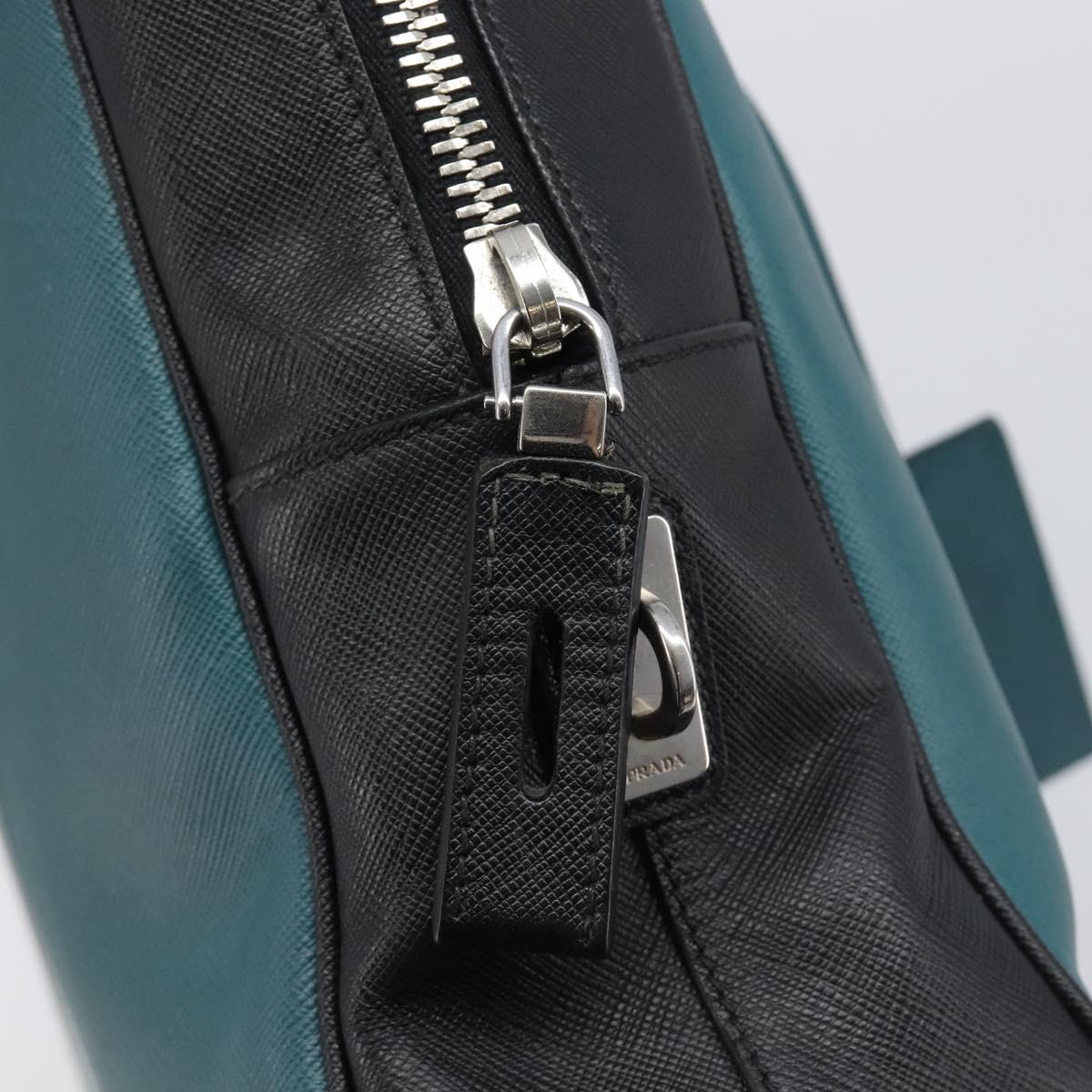 PRADA Hand Bag Saffiano leather Black Emerald Green Auth 209730A